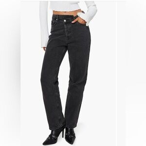 Princess Polly Asymmetric Crossover Waist Straight Leg Black Jeans 4